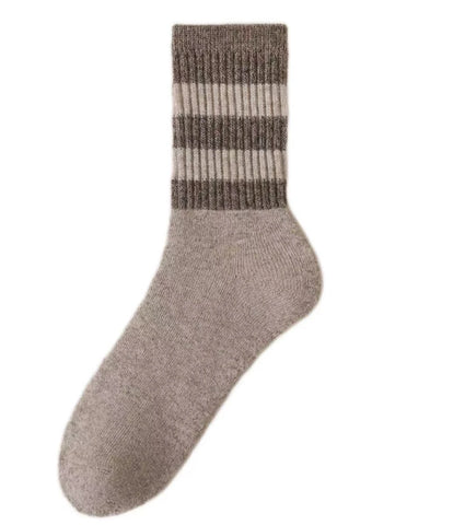 Latte Toasty Toes Woollen Multi Stripe Crew Socks