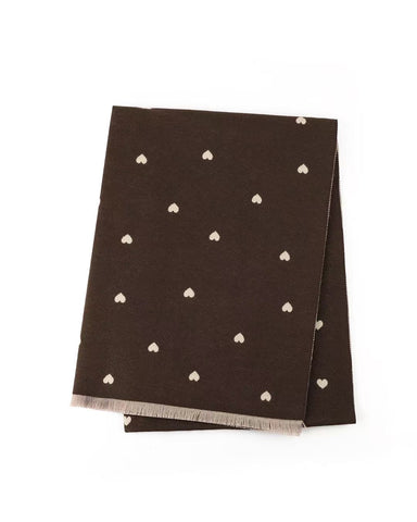 Reversible Holly Heart Winter Scarf – Chocolate Brown Heart Print