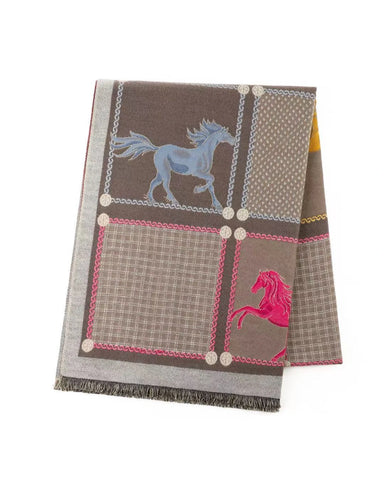Scarf with horse designs on a white background