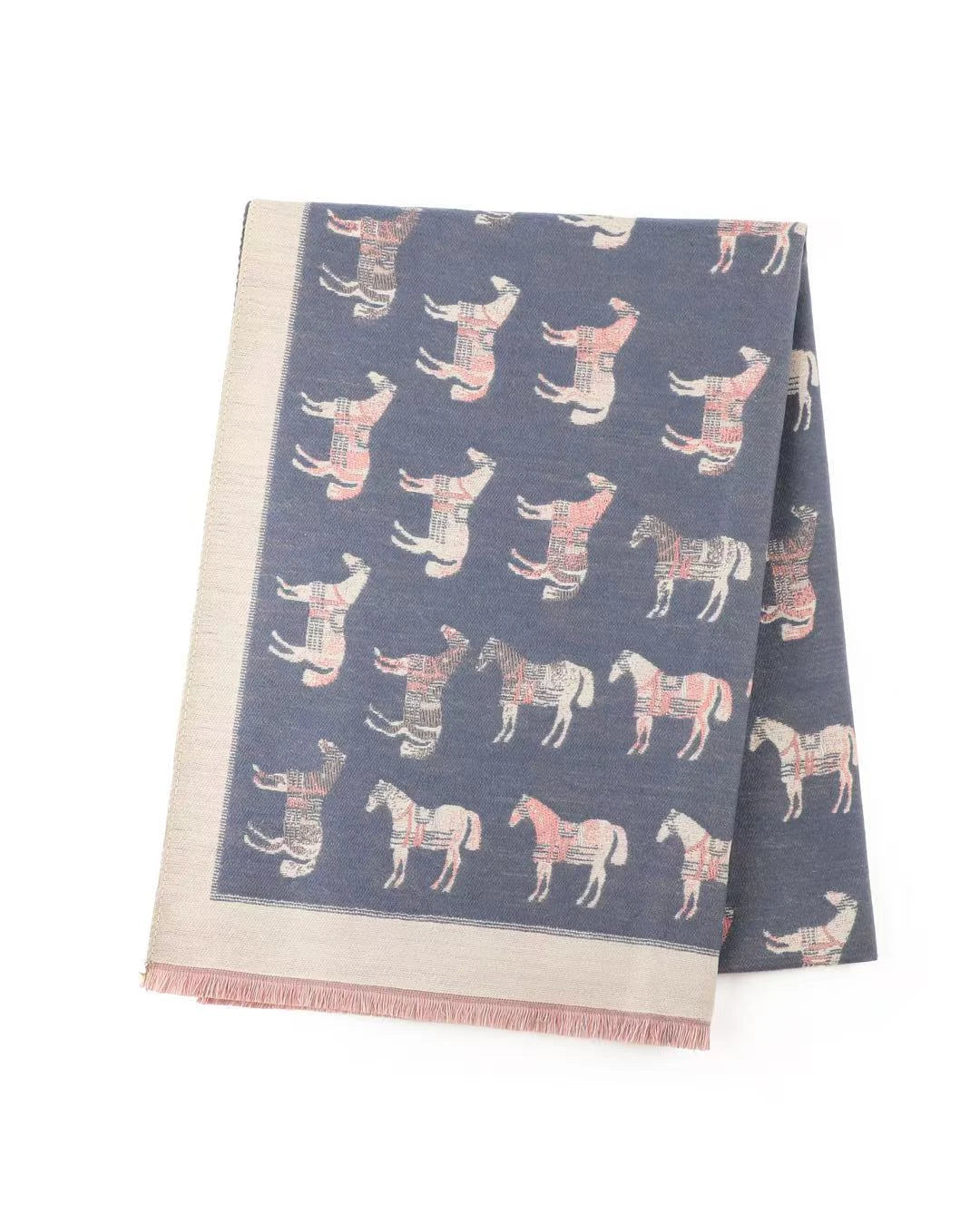 Scarf with horse pattern on a blue background