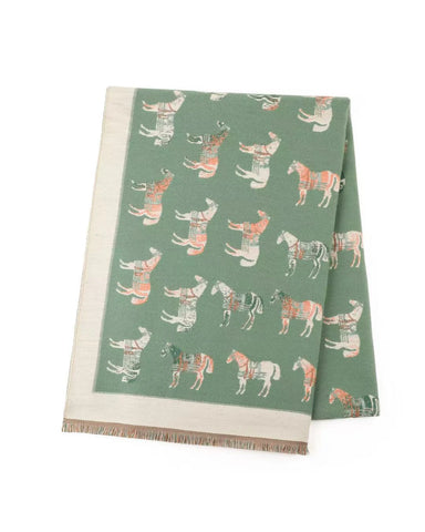 Green scarf with horse pattern on a white background