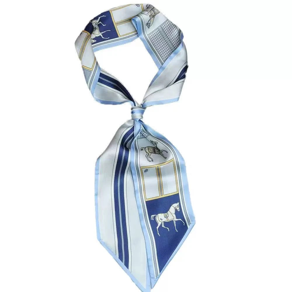 Satin Neck Scarves & Bag Ties - Horsing Around Blue