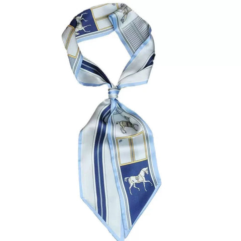 Satin Neck Scarves & Bag Ties - Horsing Around Blue
