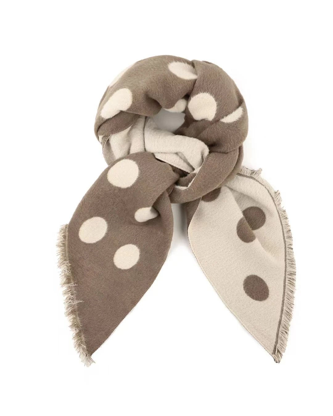 Reversible Spotty Teddy Scarf in Latte