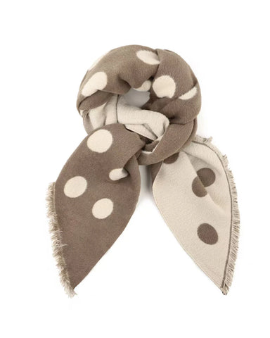 Reversible Spotty Teddy Scarf in Latte