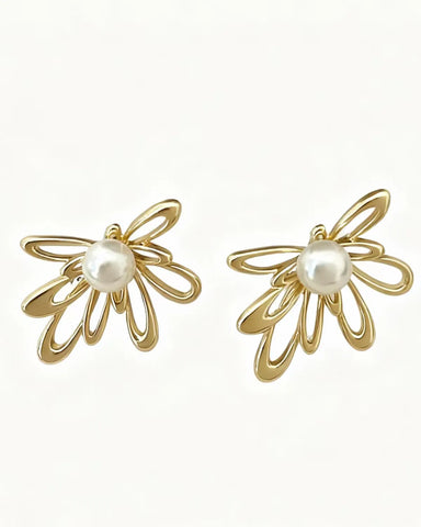 Jenny Gold Flower Stud Earring with Pearl Centre