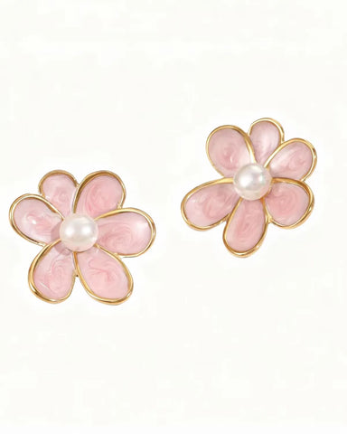 Bronte Light Pink Enamel Flower Stud Earring