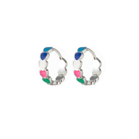 Amelia Multi Coloured Heart Silver Hoop Huggie Earrings