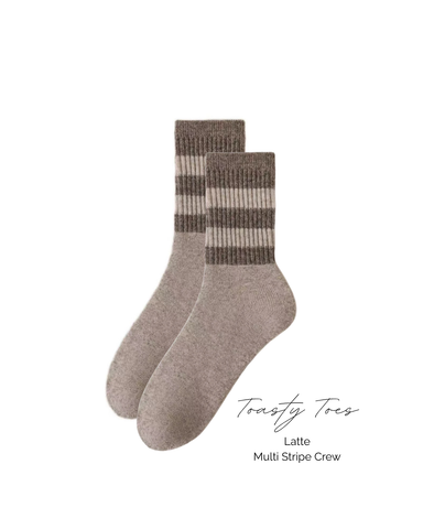 Latte Toasty Toes Woollen Multi Stripe Crew Socks