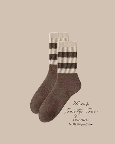 MEN'S PRESALE ARRIVING 22 JUNE Chocolate Toasty Toes Woollen Multi Stripe Crew Socks