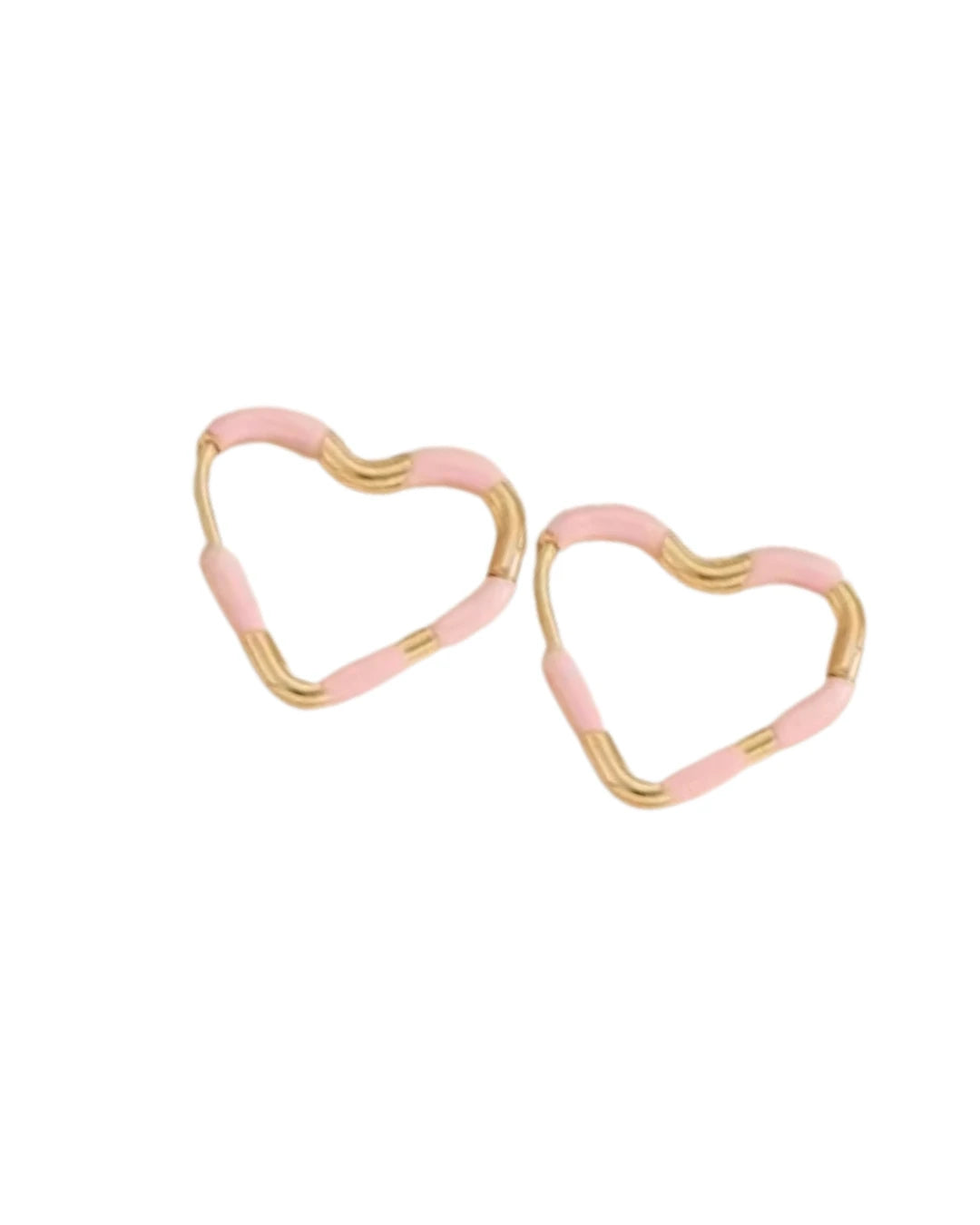 Hannah Heart Enamel & Stainless Steel Hoop Earrings in Light Pink