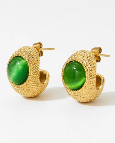 Cleopatra Gold Hoop Earring with Green Glass Bead