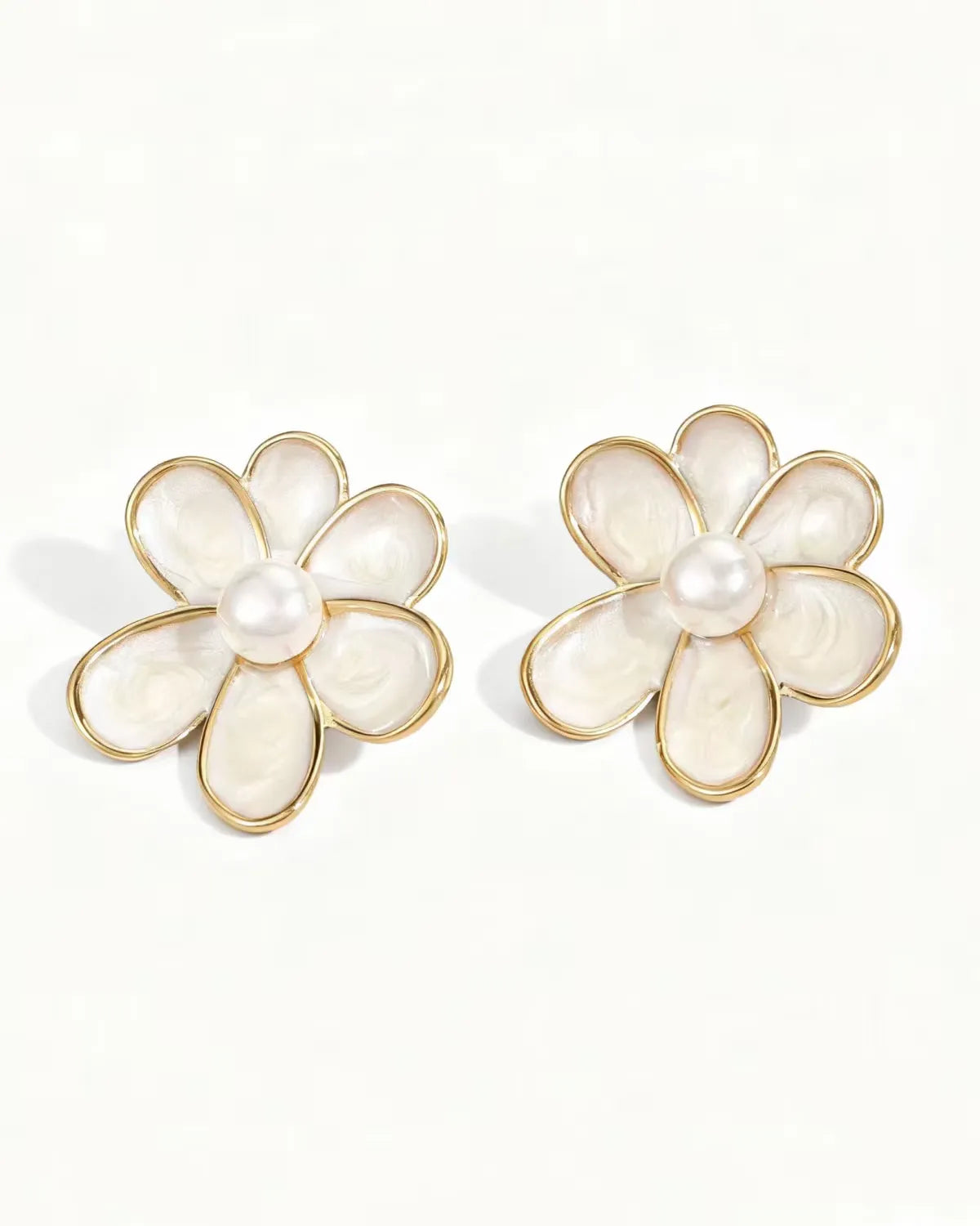 Bronte White Enamel Flower Stud Earring
