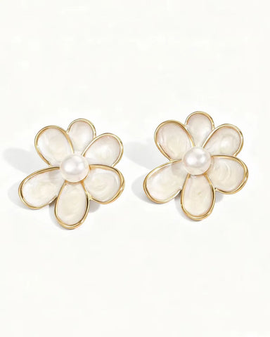 Bronte White Enamel Flower Stud Earring