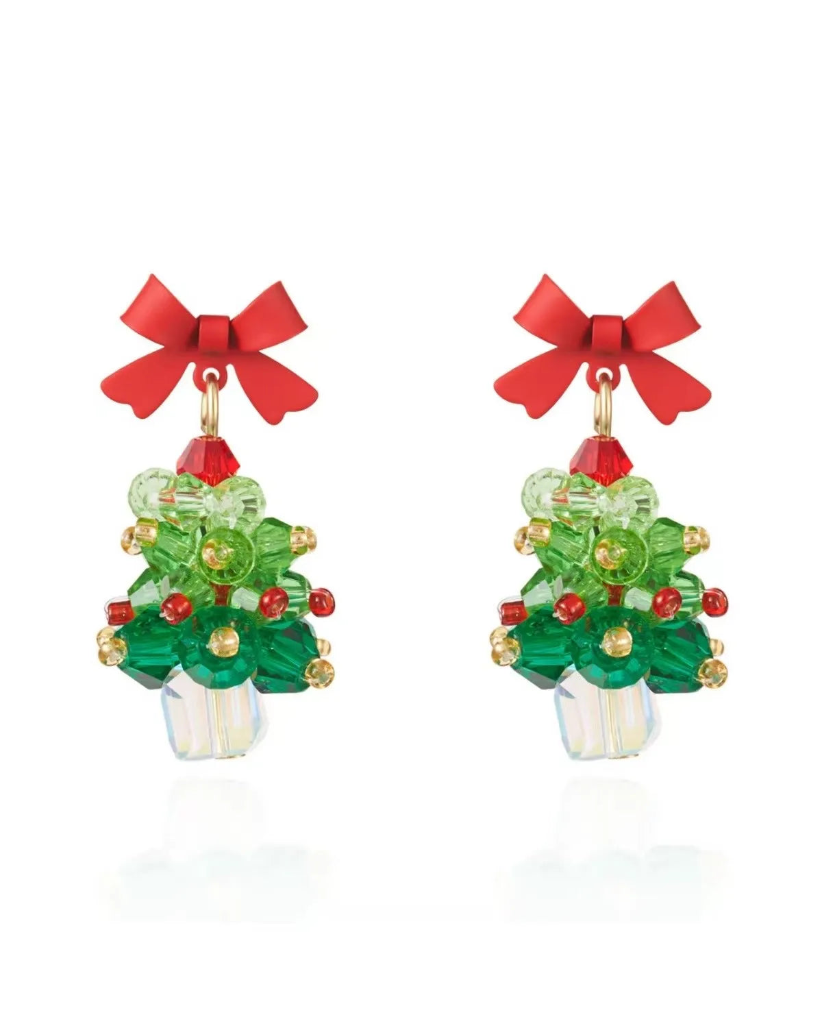 Crystal Christmas Tree Christmas Earring in Red & Green