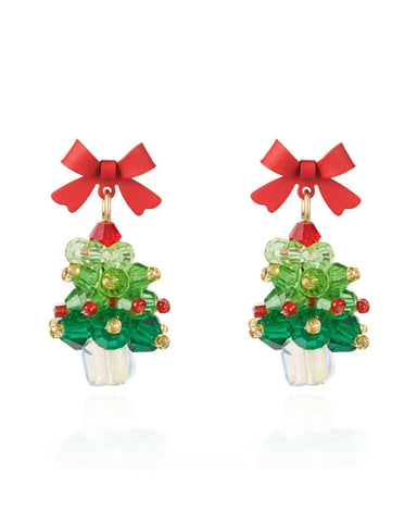 Crystal Christmas Tree Christmas Earring in Red & Green