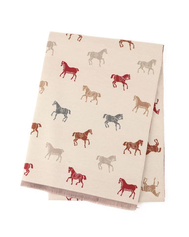 PRESALE ARRIVING MID JUNE 
Reversible Horse Lover Winter Scarf – Cream