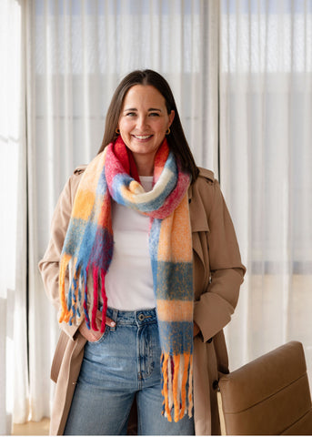 Charlie Chequered Winter Scarf in Sherbet
