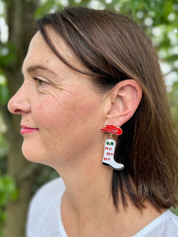 Cowgirl Christmas Earring in Red, White & Gold