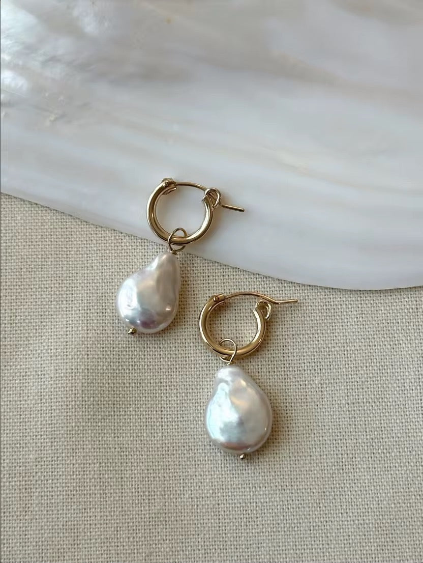 Prim Convertible Freshwater Pearl Gold Hoop Earrings