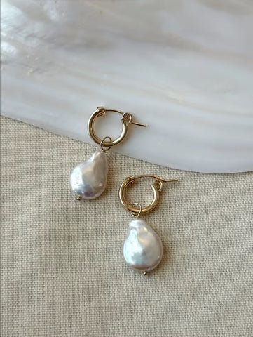 Prim Convertible Freshwater Pearl Gold Hoop Earrings