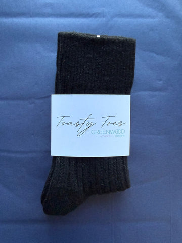 Black Toasty Toes Woollen Ribbed Crew Socks