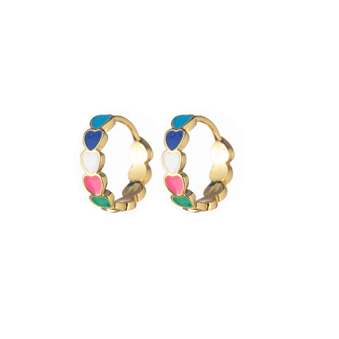 Amelia Multi Coloured Heart Gold Hoop Huggie Earrings