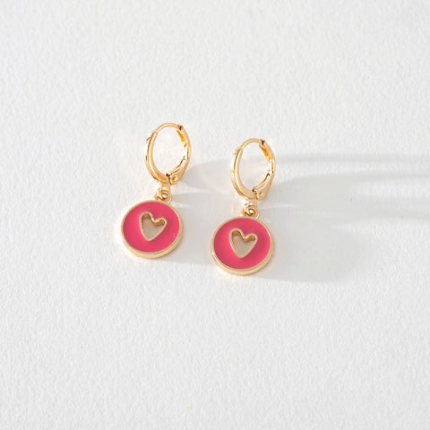 Abby Gold Hoop Earring in Pink Enamel with Heart Cutout