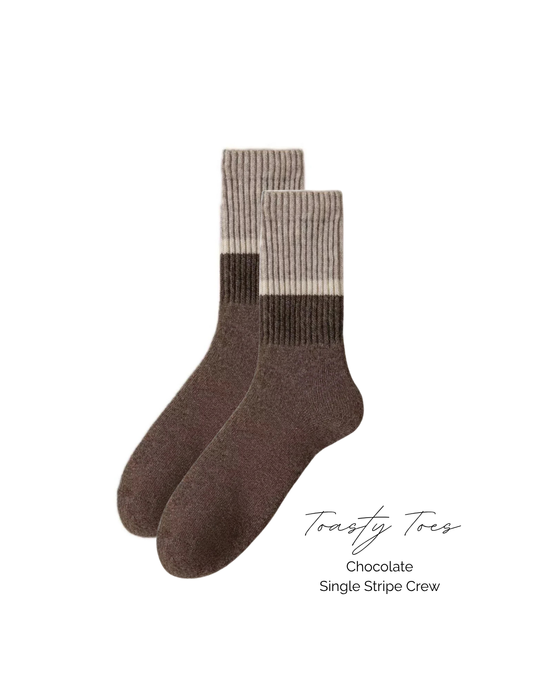 Chocolate Toasty Toes Woollen Single Stripe Crew Socks