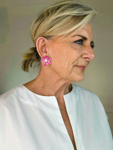 Bronte Dark Pink Enamel Flower Stud Earring