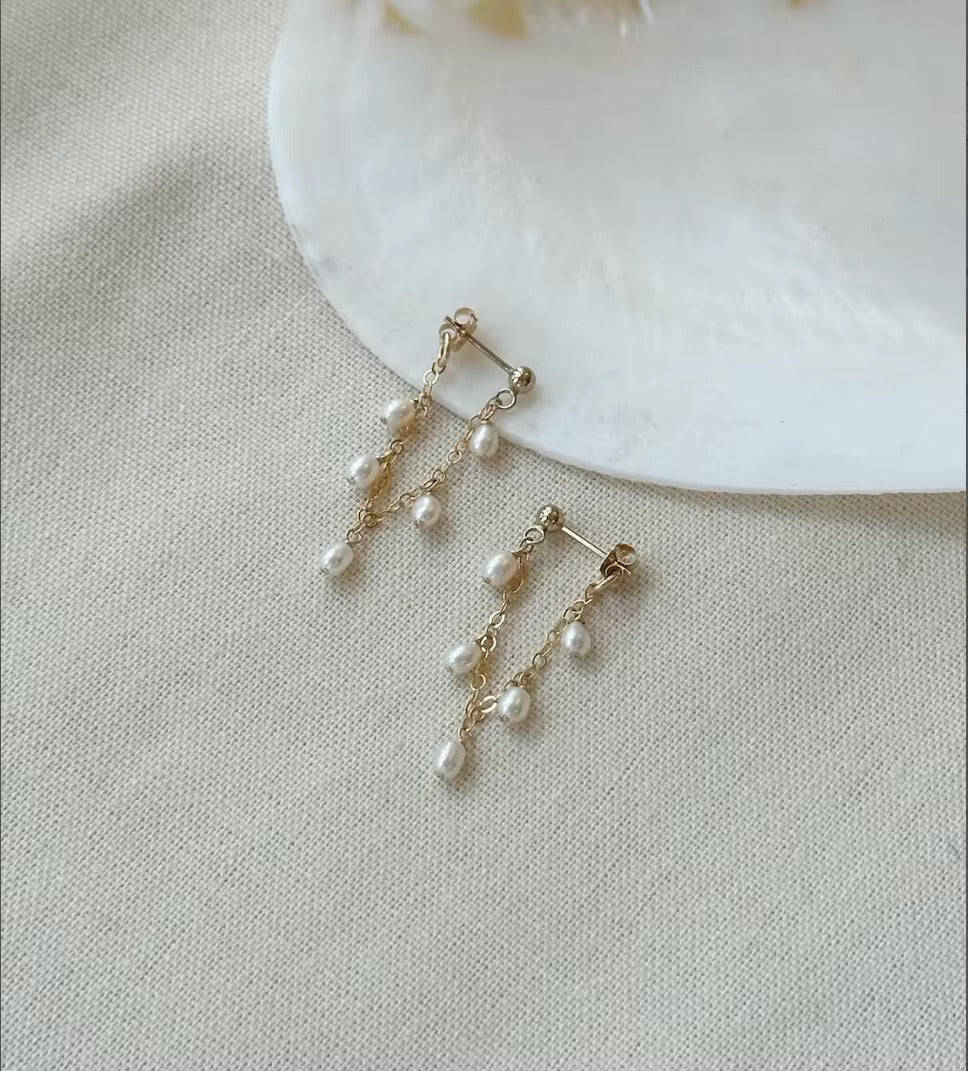Sally Freshwater Pearl Chain Gold Hoop Earrings