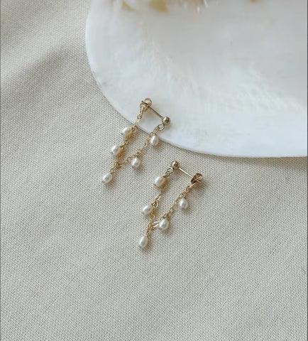 Sally Freshwater Pearl Chain Gold Hoop Earrings
