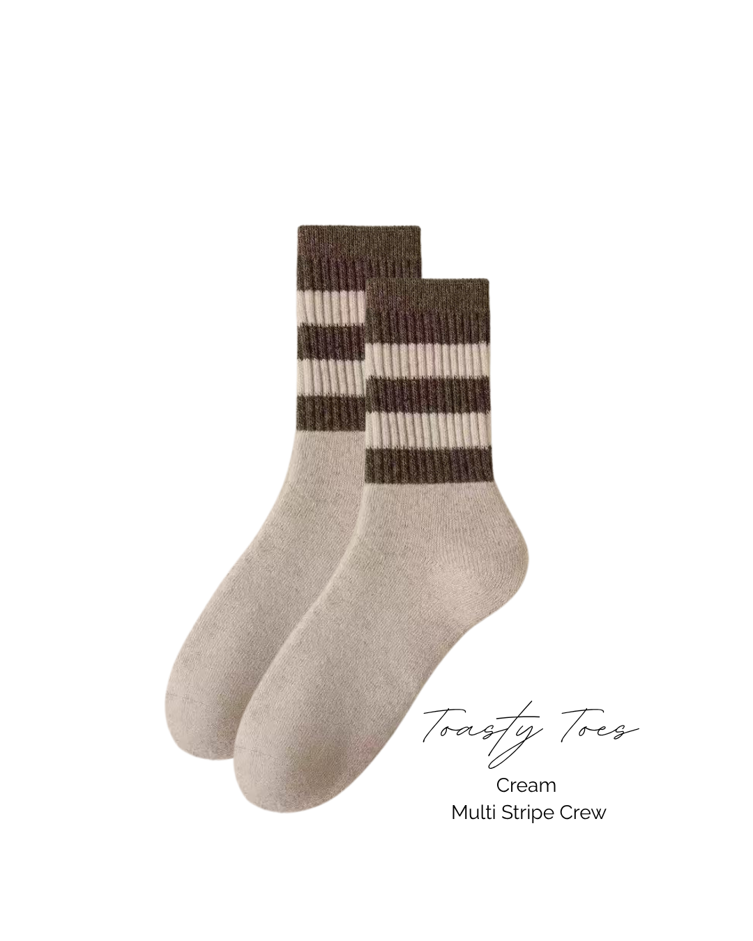 Cream Toasty Toes Woollen Multi Stripe Crew Socks