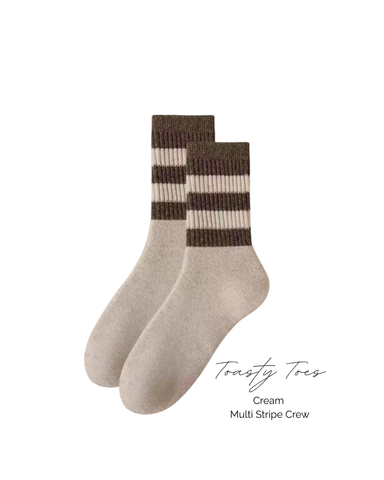 Cream Toasty Toes Woollen Multi Stripe Crew Socks