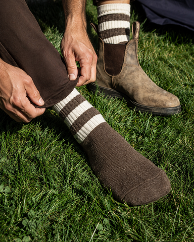 MEN'S PRESALE ARRIVING 22 JUNE Chocolate Toasty Toes Woollen Multi Stripe Crew Socks