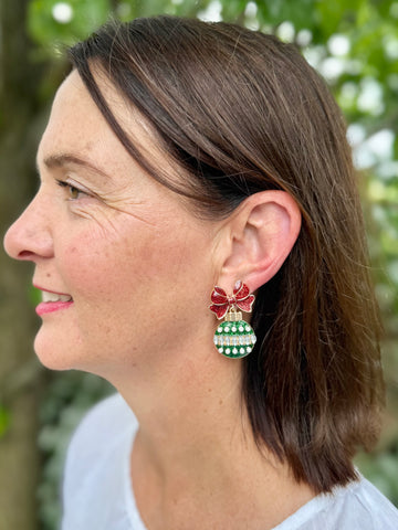 PRE SALE ARRIVING 15 NOV- Bauble & Bow Christmas Earring in Red, Green & Gold