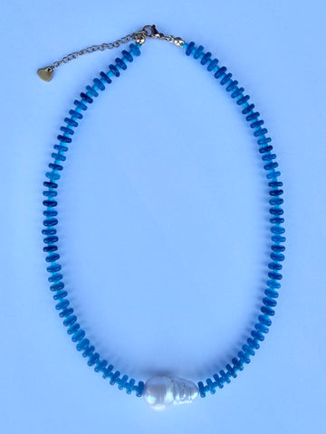 Baroque Pearl Pop Necklace in Blue Tones