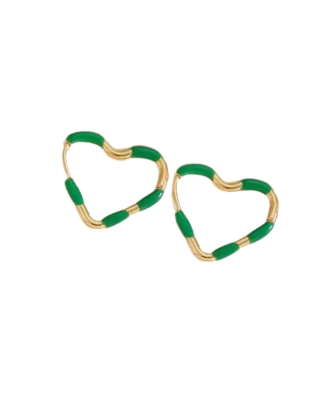 Hannah Heart Enamel & Stainless Steel Hoop Earrings in Emerald Green