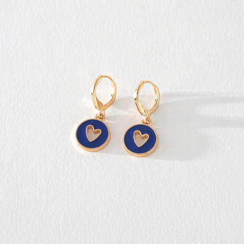 Abby Gold Hoop Earring in Navy Enamel with Heart Cutout