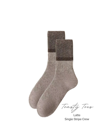 Latte Toasty Toes Woollen Single Stripe Crew Socks