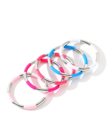 Colourful Enamel Stacking Bracelet Collection in Gold & Silver