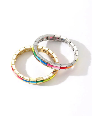 Colourful Enamel Stacking Bracelet Collection in Gold & Silver