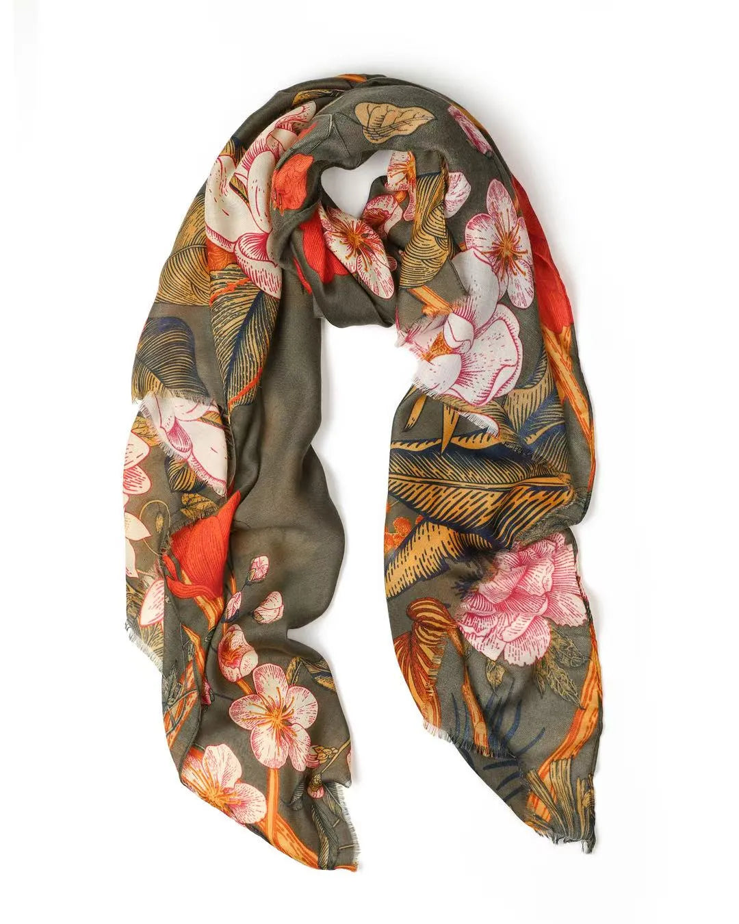 Anna Japanese Botanical in Moss Autumn/Winter Scarf