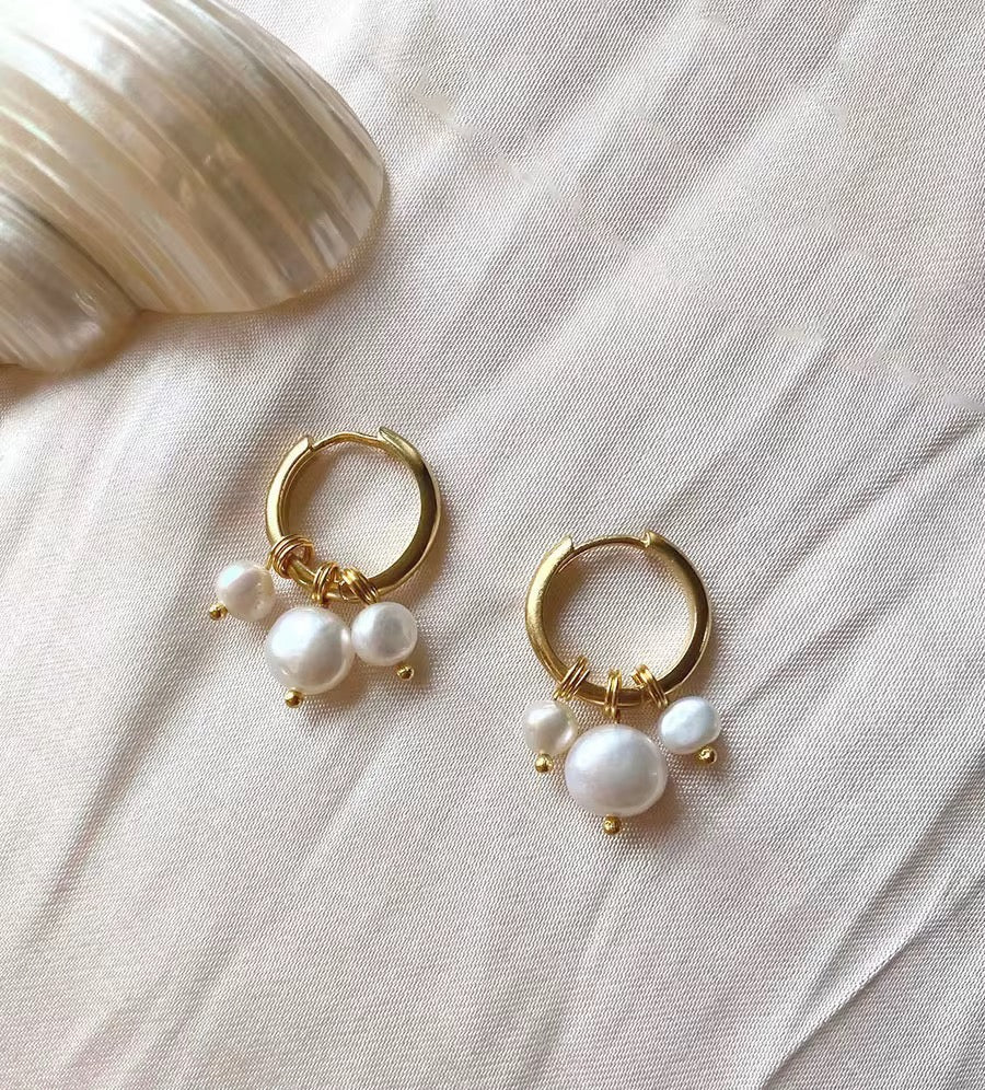 Isobel Convertible Freshwater Pearl Gold Hoop Earrings