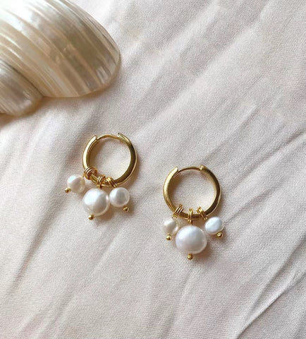 Isobel Convertible Freshwater Pearl Gold Hoop Earrings