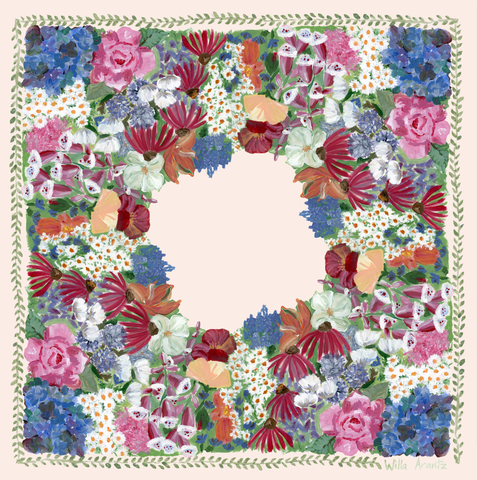 Willa Arantz Collaboration Silk Scarf - Floral Wreath