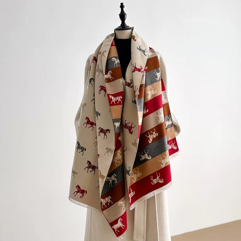PRESALE ARRIVING MID JUNE 
Reversible Horse Lover Winter Scarf – Cream