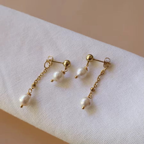 Sophie Freshwater Pearl Double Drop Gold Earrings