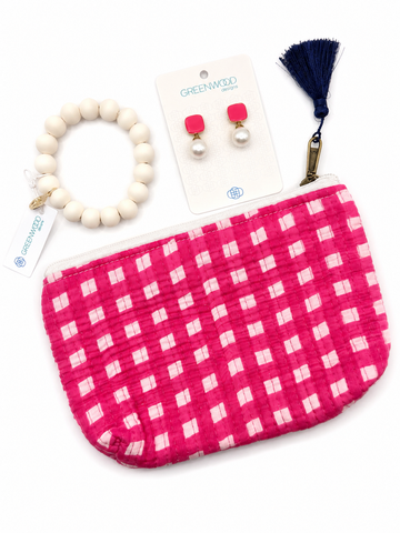 $55 Pink & White Gingham Pouch Bundle