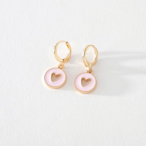 Abby Gold Hoop Earring in Light Pink Enamel with Heart Cutout